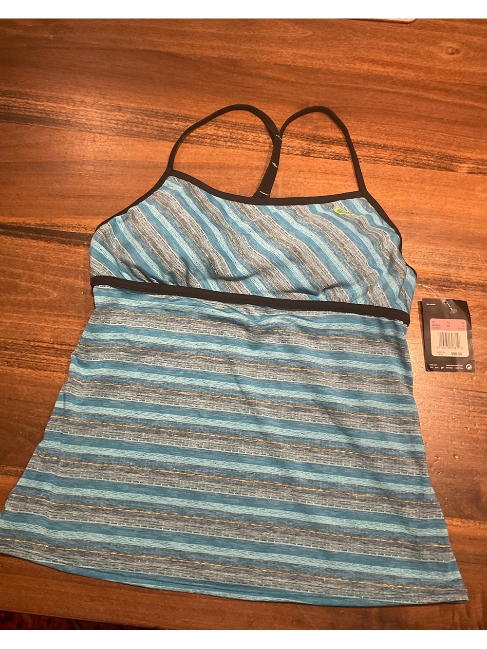 Nike blue striped tankini swim top
